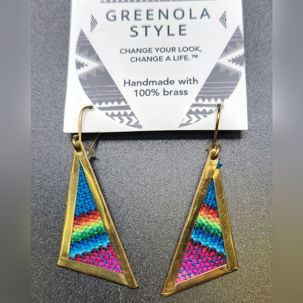 Brass And Rainbow Weave Greenola Style Earrings